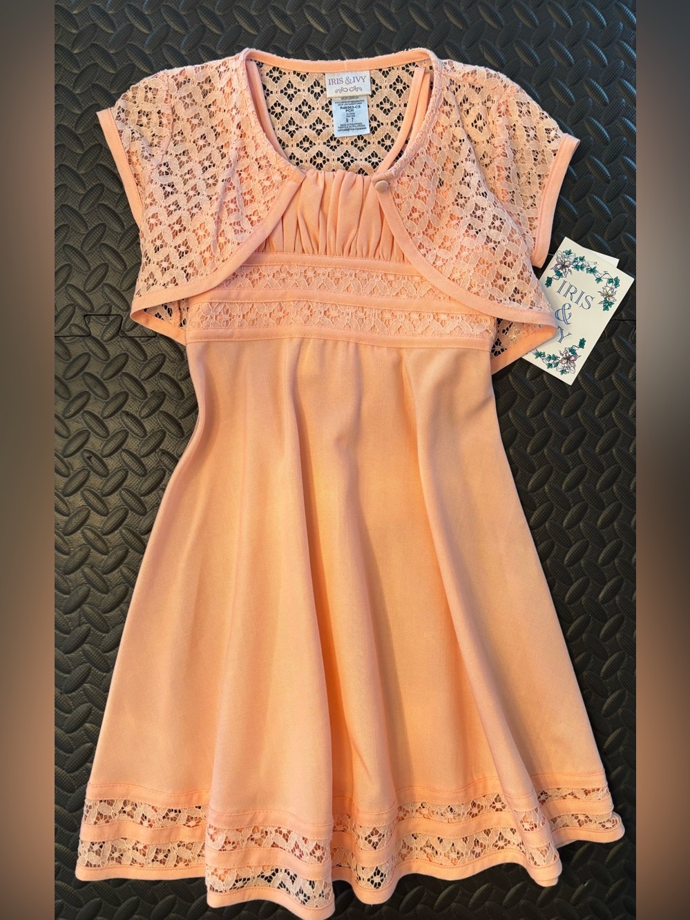 iris & ivy Peach Lace-Accent Girls Dress, Size 7